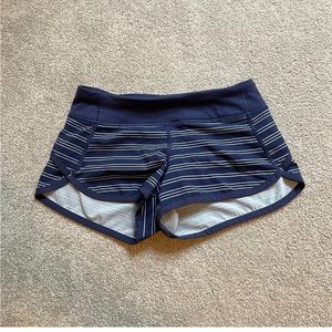 ivivva lululemon Shorts Girls Youth 8 Blue Stripe Pull On Lightweight Zip Run